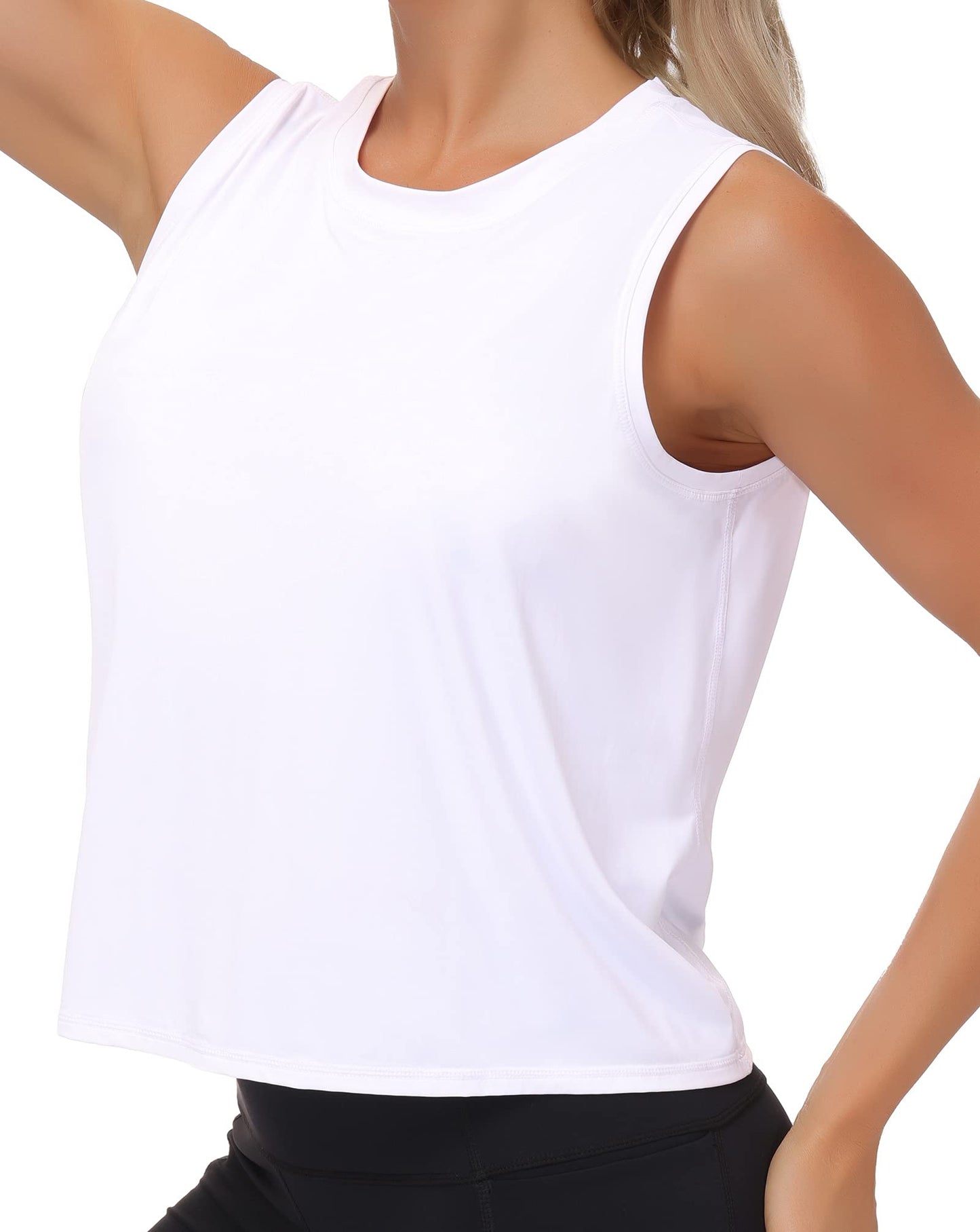 Ice Silk Workout Tops for Women Quick Dry Muscle Gym Running Shirts Sleeveless Flowy Yoga Tank Tops (White, Small)