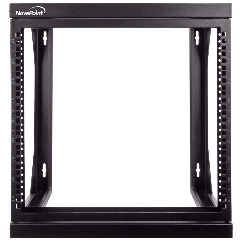 NavePoint 9U Open-Frame Server Rack for 19" IT Network Equipment & A/V Devices Free Standing or Wall Mount with 180 Degrees Gate Swing, Black