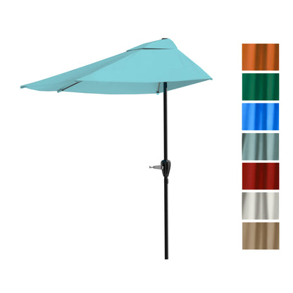 Half Umbrella Outdoor Patio Shade - 9 ft Patio Umbrella with Easy Crank - Small Canopy for Balcony, Table, or Deck by Pure Garden (Blue)
