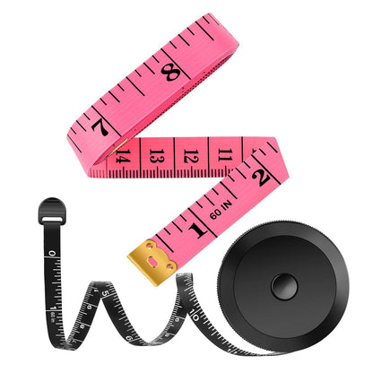 iBayam 2 Pack Tape Measure Measuring Tape for Body Fabric Sewing Tailor Cloth Knitting Vinyl Home Craft Measurements, 60-Inch Soft Fashion Pink & Retractable Black Double Scales Rulers for Body Weight
