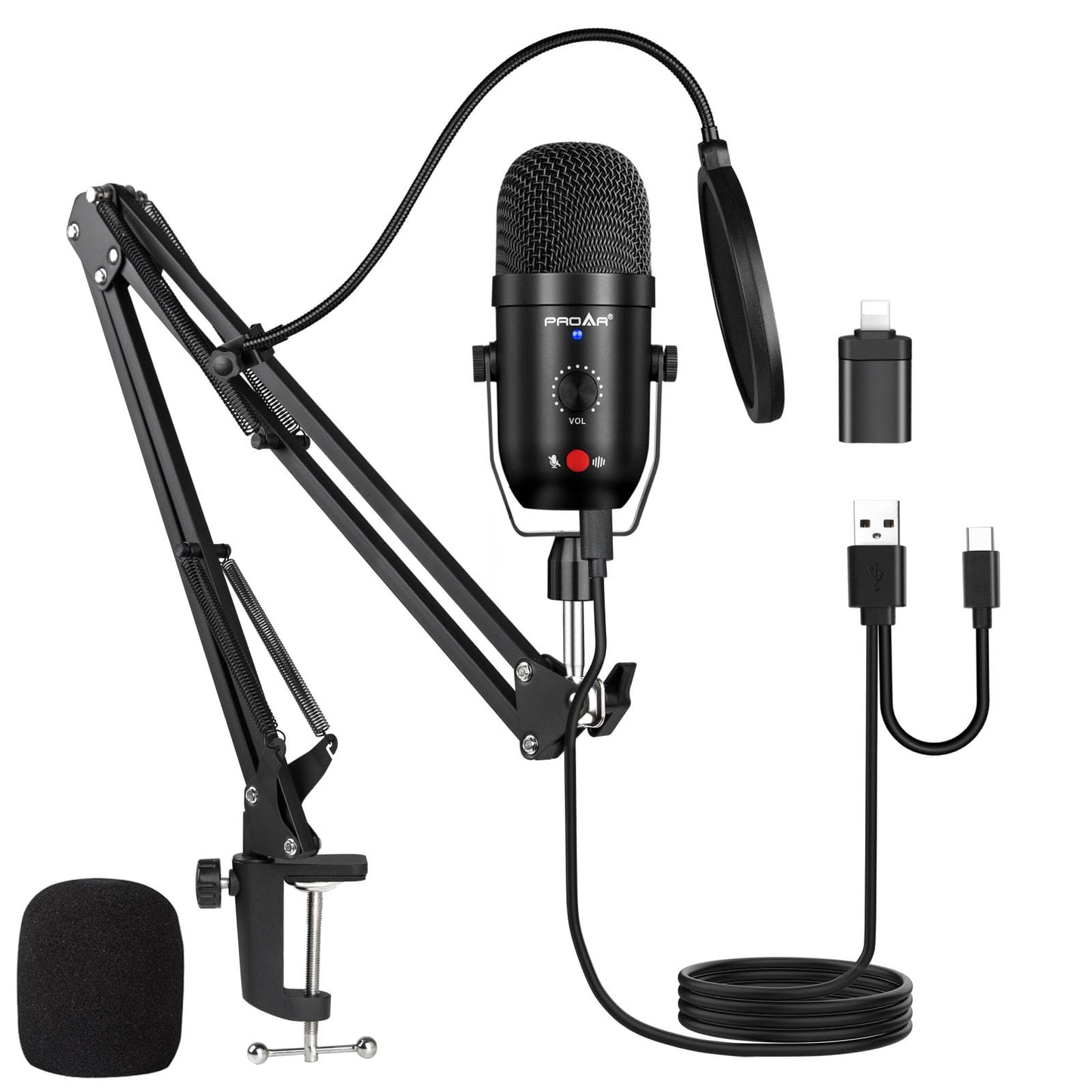 Podcast & Gaming USB Microphone Kit - Condenser Mic for Phone, Pad, PS4, Computer & Laptop (Noise Cancelling, ASMR, YouTube, Streaming)