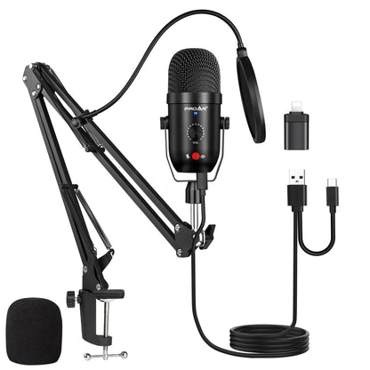 Podcast & Gaming USB Microphone Kit - Condenser Mic for Phone, Pad, PS4, Computer & Laptop (Noise Cancelling, ASMR, YouTube, Streaming)