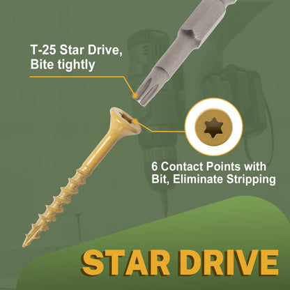 LIONMAX Deck Screws 3 Inch, Wood Screws #10 x 3, 300 PCS, Rust Resistant, Exterior Epoxy Coated, Outdoor Decking Screws, Torx/Star Drive Head Deck Screw, T25 Star Bit Included, Tan