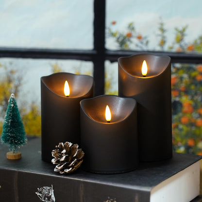 Nimiko Flameless Candles with Remote, Battery Operated Flickering Flameless Candles, LED Candles with Timer 2/4/6/8H, with Realistic LED Candles Set of 9 (D3 x H 3" 4" 5" 6" 7") (Black)