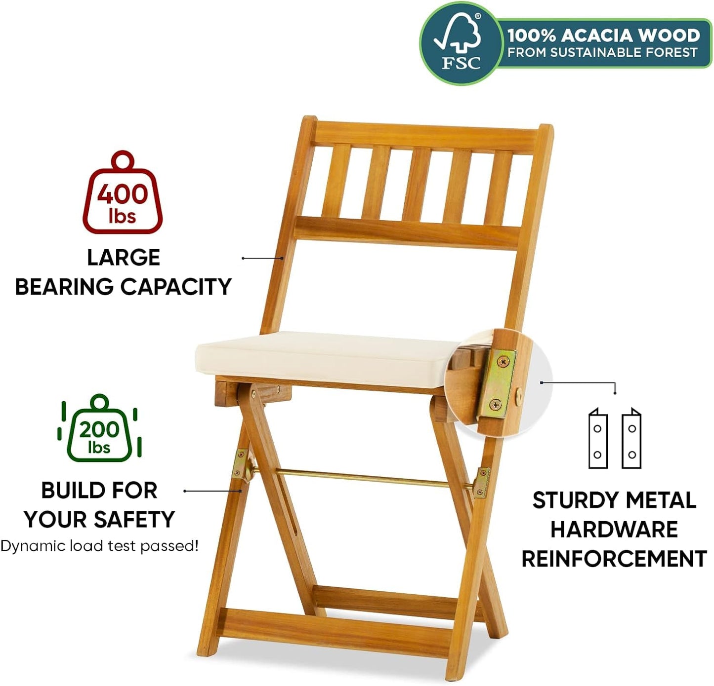 IDZO Heavy Duty 400lbs Capacity Patio Bistro Set 3 Piece Outdoor, Folding Chairs w/Cushion, Square Table - Upgrate 2024