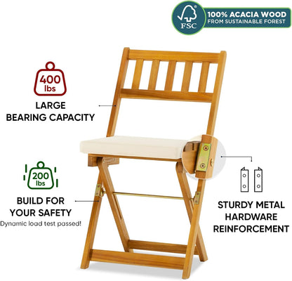 IDZO Heavy Duty 400lbs Capacity Patio Bistro Set 3 Piece Outdoor, Folding Chairs w/Cushion, Square Table - Upgrate 2024