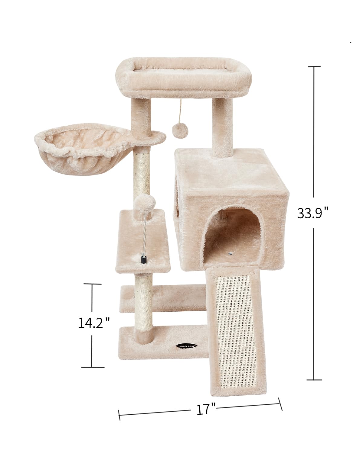 MIAO PAW Beige Cute Cat Tree Tower for Indoor Cats Condo with Sisal Scratching Posts Jump Platform Furniture Activity Center Play House Bed
