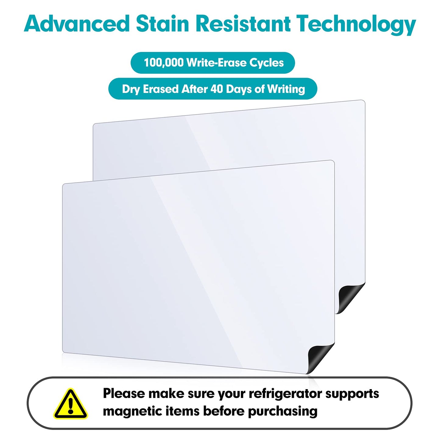 Magnetic Dry Erase White Boards for Refrigerator, 2 Pack 17”x12” Fridge Whiteboards Menu Organizer Boards, 3 Markers with Eraser, 1 Big Dry Eraser and 4 Pin Magnets for Grocery List, Planner, Kitchen