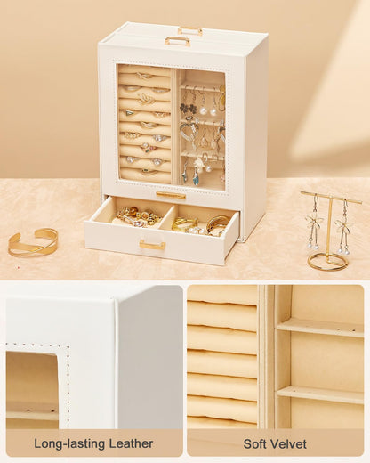 Homde Jewelry Organizer Girls Women Jewelry Box for Necklaces Rings Earrings Gift Bracelets Storage Case (White + Gold)