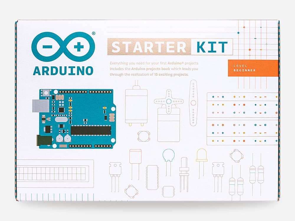 Official Arduino Starter Kit [K000007] – 12 DIY Projects with Electronic Components & English Projects Book – Original Kit from Italy