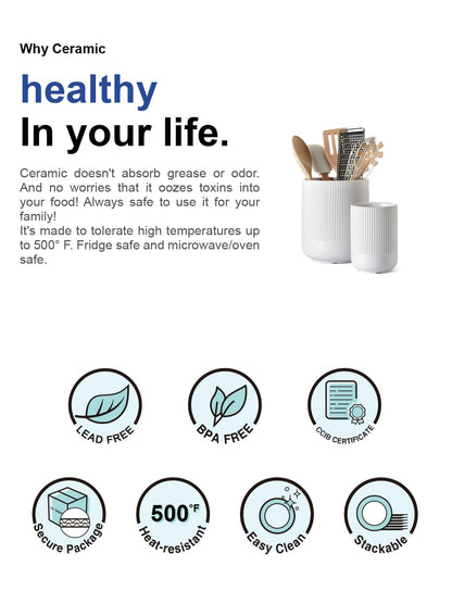 LE TAUCI Utensil Holder, 7.3"+5.4" Ceramic Kitchen Utensil Holder for Countertop, Large Cooking Utensil Crocks for Kitchen Counter Decor, Morden Utensil Organizer for Spatula, Set of 2, White