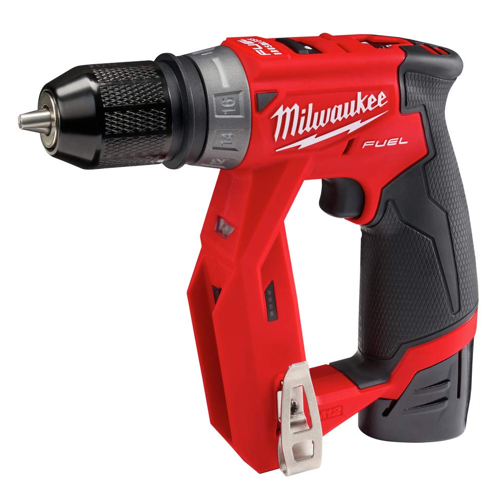 Milwaukee 2505-22 M12 Fuel Installation Drill/Driver Kit, Compact, Forward/Reverse Switch, Keyless Chuck, LED Light, Variable Speed