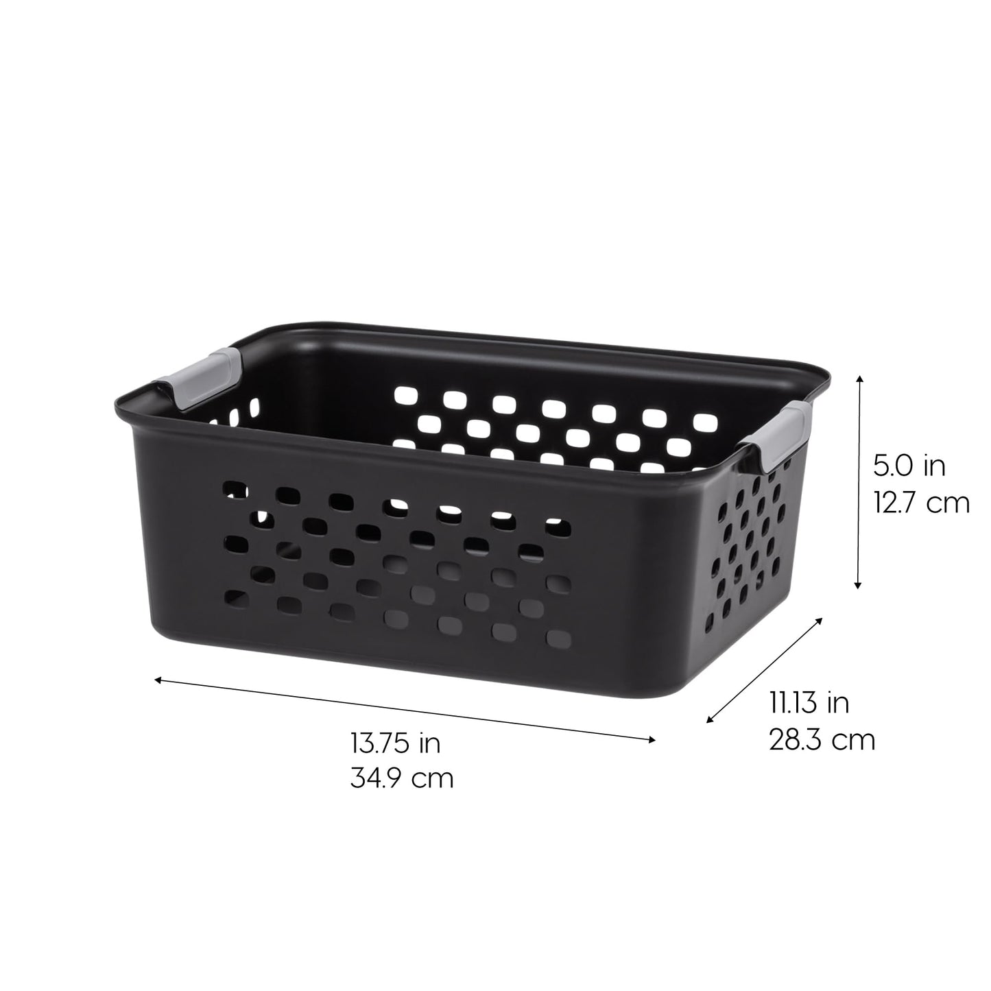 IRIS USA Plastic Basket, 6-Pack, Medium, Shelves Storage Basket for Organizing Pantry, Cabinet, Bedroom, Closet, Laundry Room, Office, Black