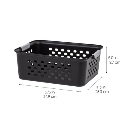 IRIS USA Plastic Basket, 6-Pack, Medium, Shelves Storage Basket for Organizing Pantry, Cabinet, Bedroom, Closet, Laundry Room, Office, Black