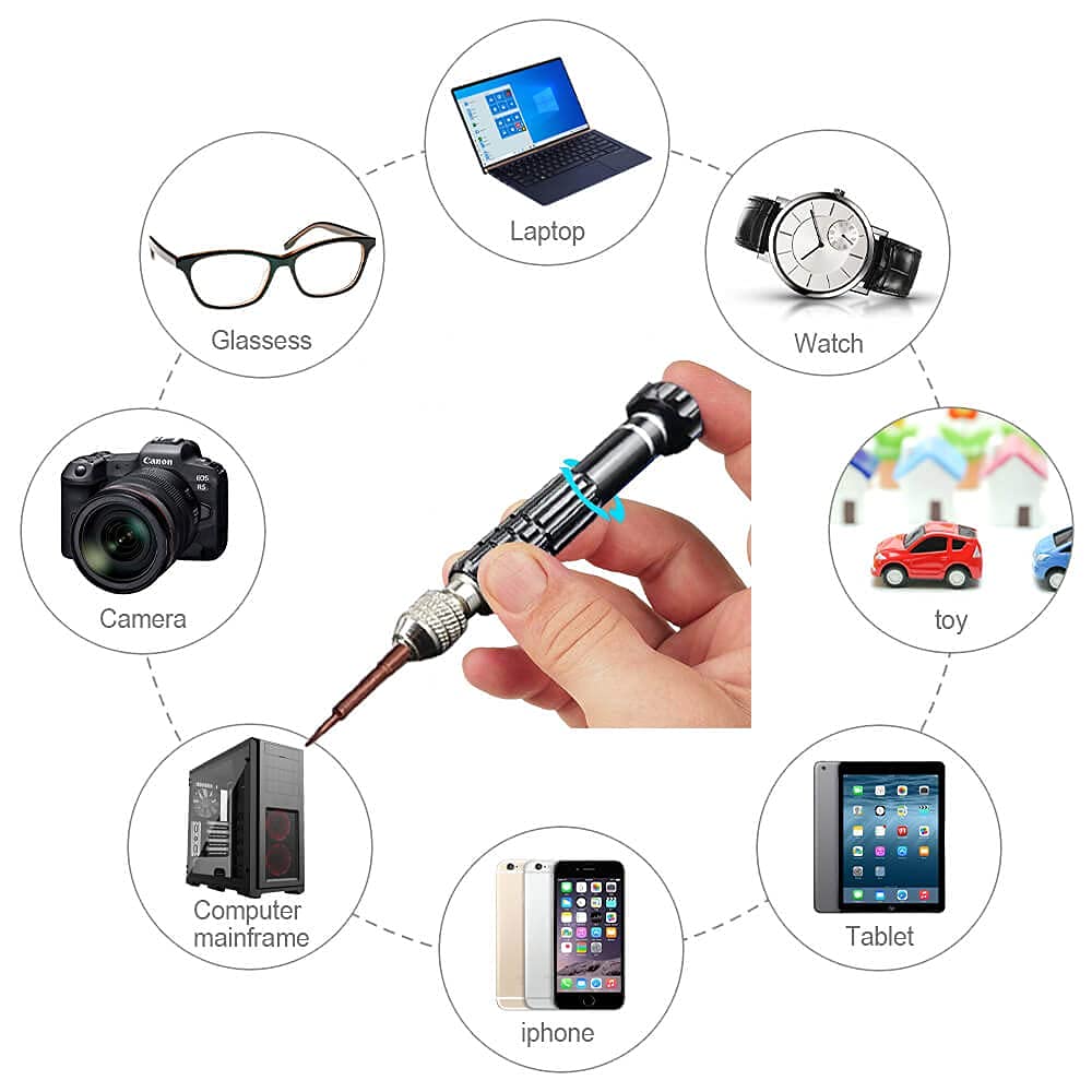 Eyeglass Repair Kit，5-in-1 Multifunctional Small Screwdriver(T6 Torx, T5, 1.5, -2.0, star0.8) & 3-in-1 Mini Keychain Screwdriver Kit for Cellphone, Glasses, Electronics, Watch, Laptop, Jewelry