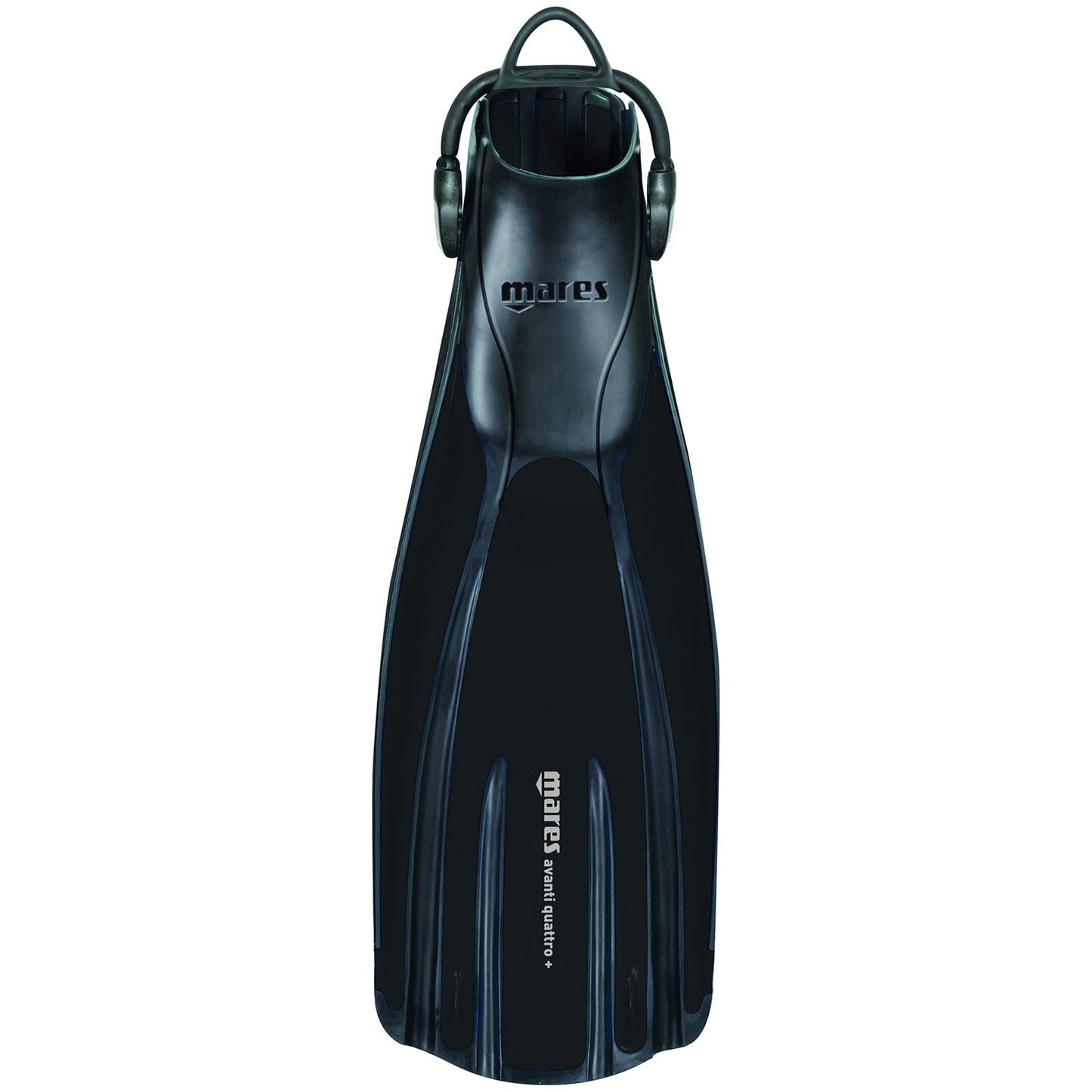 Mares Unisex Adults Avanti Quattro + Diving Fins - Durable Efficient Versatile Open-Heel Scuba Fins with Four-Channel Design & Bungee Strap, Black, Regular