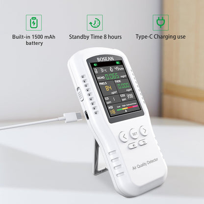 8-in-1 Indoor Air Quality Monitor, Formaldehyde Detector, Temperature & Humidity Meter, Sensor, Tester Detect PM2.5, CO, CO2, HCHO,TVOC,AQI Micron Dust, Home Air Test Kits