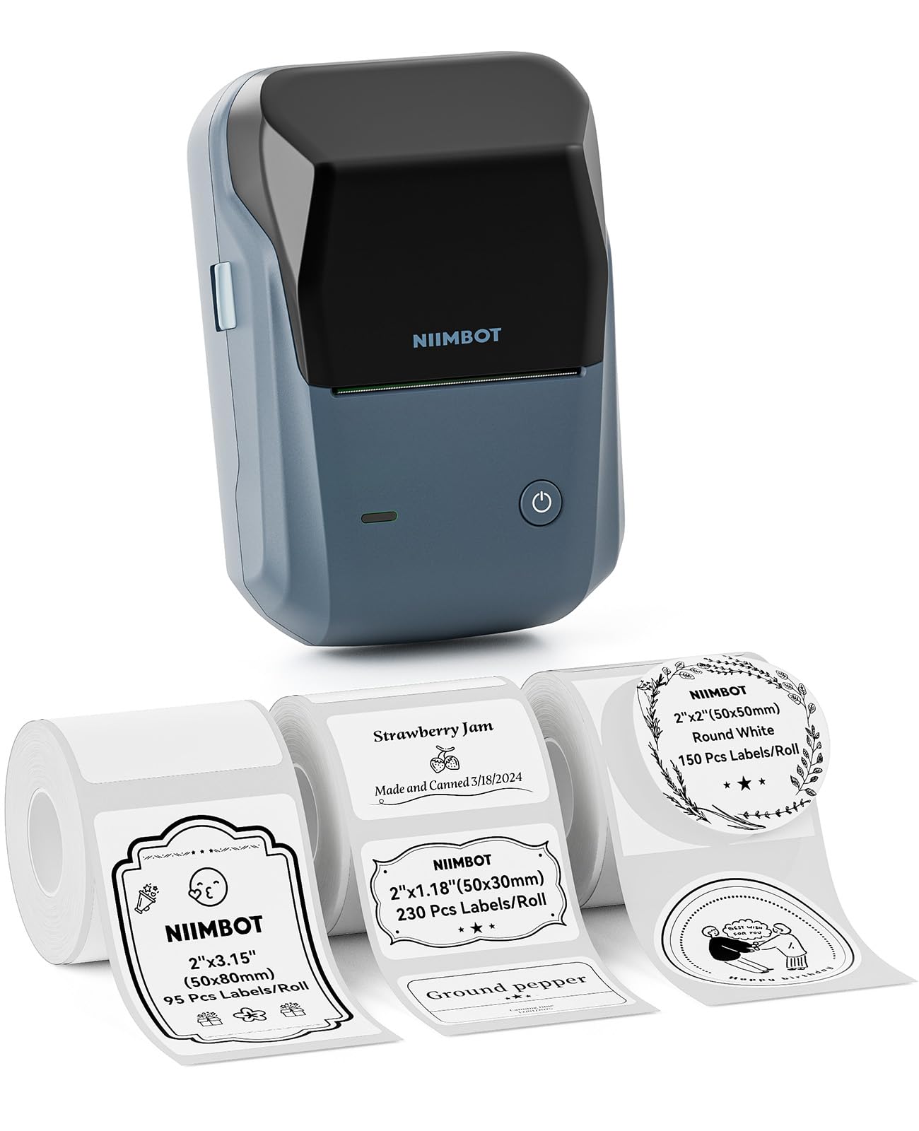 NIIMBOT B1 Label Maker Machine with Tape, Label Printer with 3 Rolls Label Paper, 50x30mm/50x80mm White Paper/50x50 Round Label for Office Supplies, Home, Business