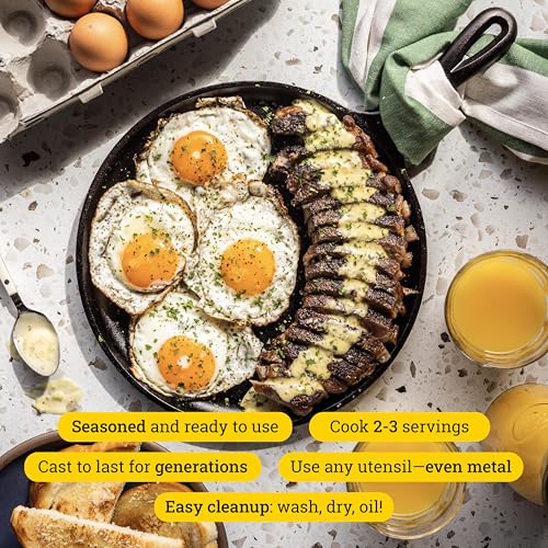 Lodge L9OG3 Cast Iron Round Griddle, Pre-Seasoned, 10.5-inch - Made in USA, Compatible with Stovetop, Oven, Grill & Campfire