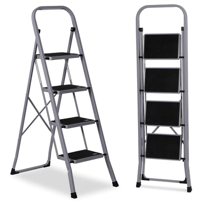 JungleA Step Ladder, Folding 4 Step Stool Ladder for Adult, w/Wide Anti-Slip Pedal, 330 lbs Load Capacity, Foldable Portable Sturdy Lightweight Tall Ladder for Closet, Kitchen, Office & Home, Grey