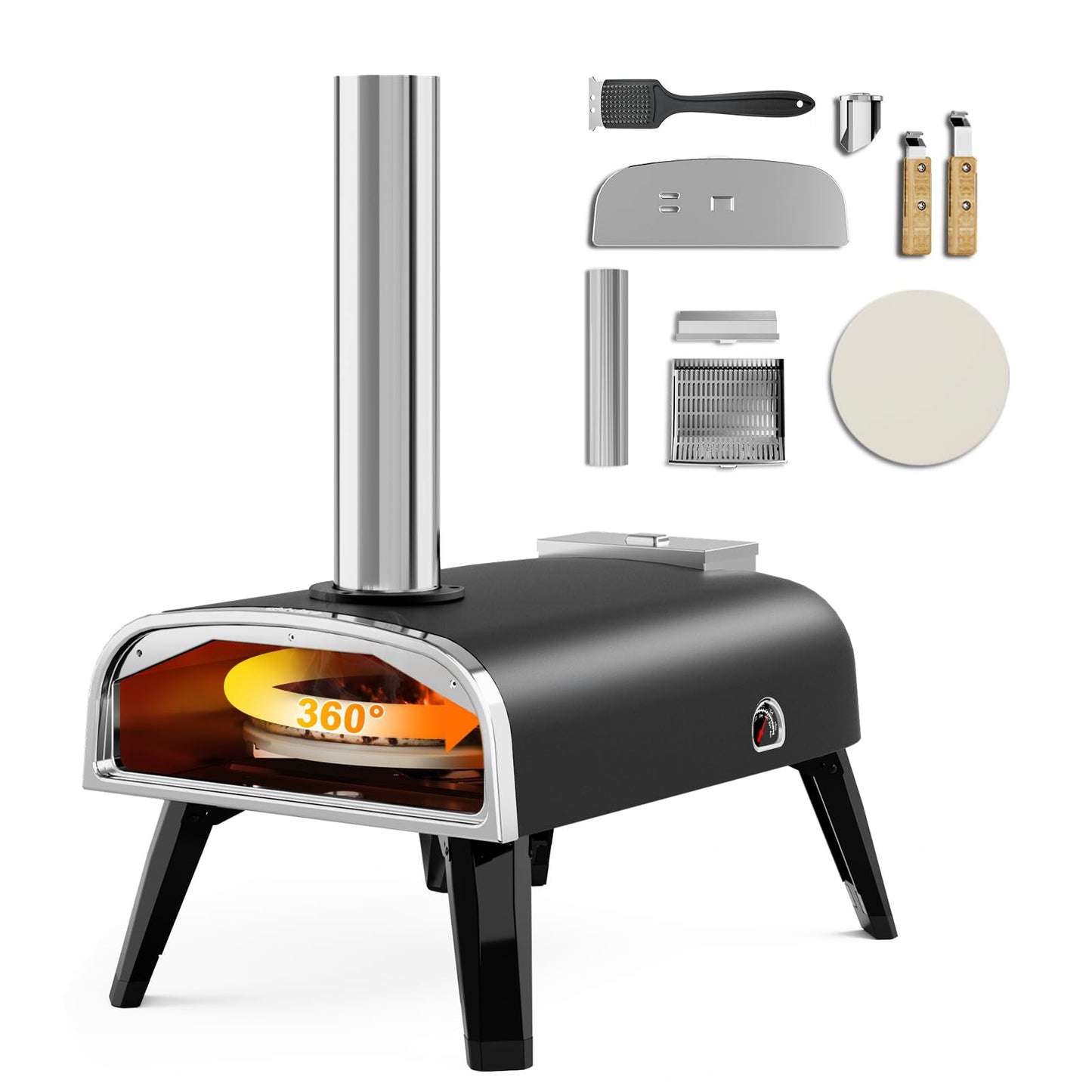Outdoor Pizza Oven aidpiza 12" Wood Pellet Pizza Ovens With Rotatable Round Pizza Stone Portable Wood Fired with Built-in Thermometer Pizza Stove for Outside Backyard Camping Picnics