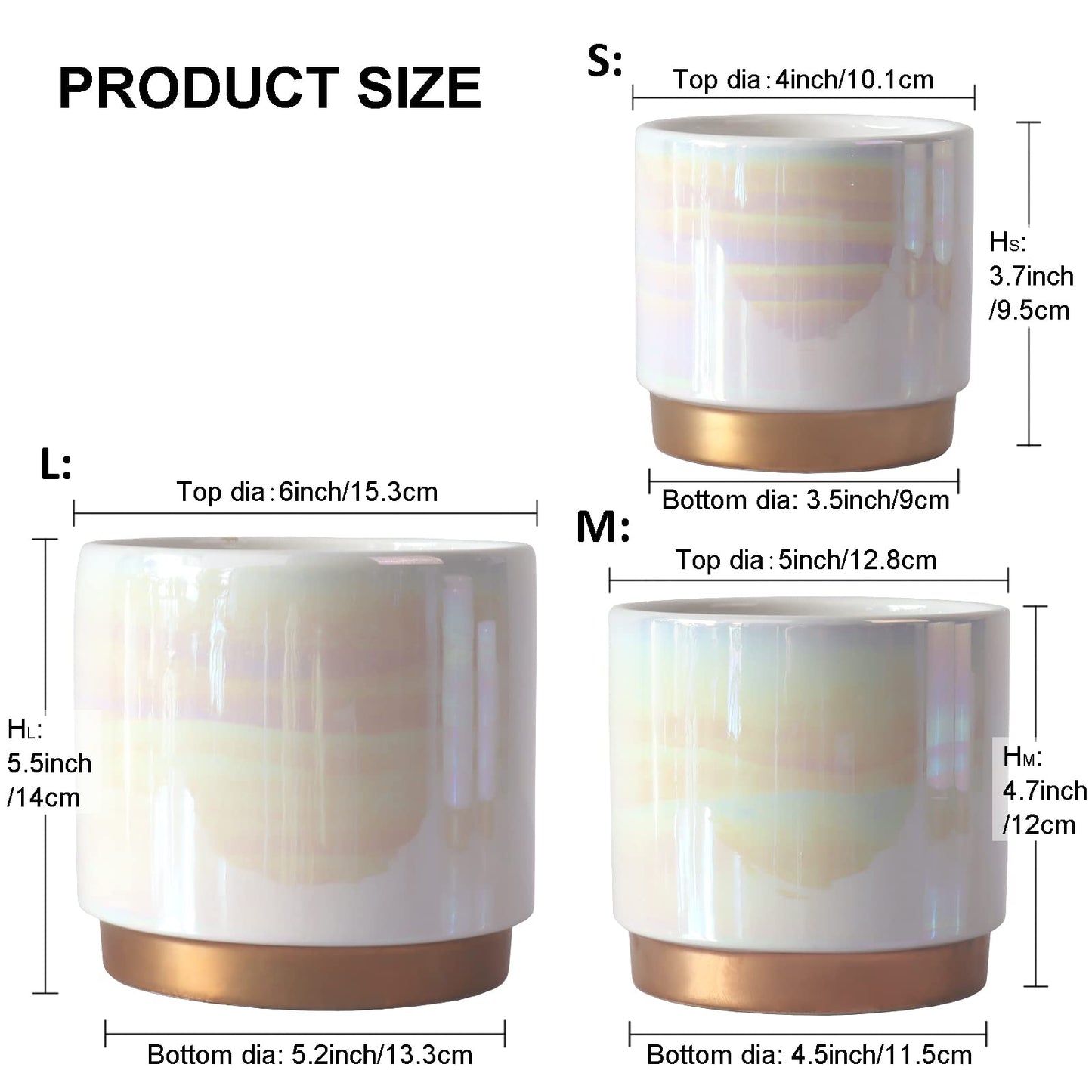 Gepege White Indoor Pots for Plants, Ceramic Planter with Drainage Hole, 6.0 inch+5.0 Inch+4.0 Inch. Succulent Orchid Flower Pot - Rainbow Pearl Glaze