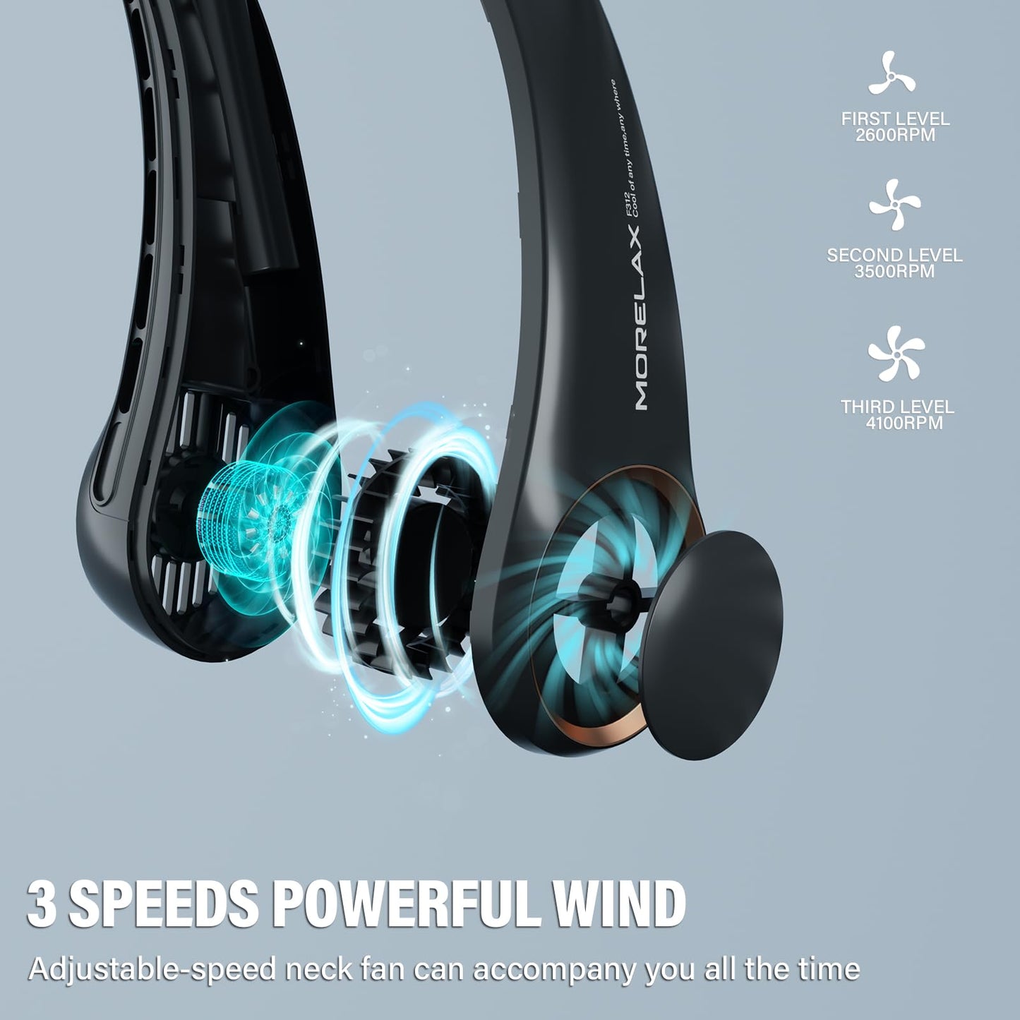 Portable Neck Fan Rechargeable, Personal Neck Cooling Fan, Hands Free Bladeless Fan, Ultra Quiet, 3 Speeds Adjustable Strong Wind, 4000 mAh Battery Operated, Gifts for Men Women Mom Dad(Black), Small