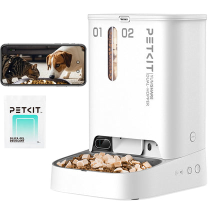 PETKIT Automatic Cat Dog Feeder with Camera, AI-Powered Motion Capturing, 1080P HD Video with Night Vision, 2.4G WiFi Pet Feeder with 2-Way Audio, Dual Hopper Pet Food Dispenser with Desiccant