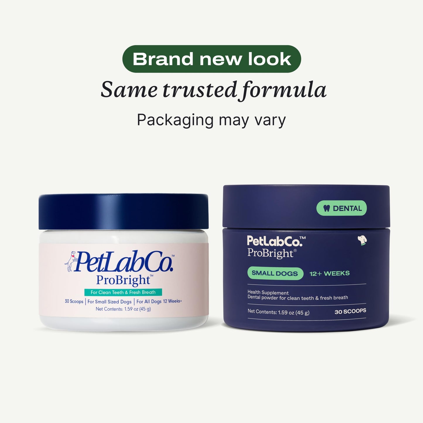 PetLab Co. ProBright Dental Powder - Dog Breath Freshener - Teeth Cleaning Made Easy – Targets Tartar & Bad Breath - Formulated for Small Dogs - Packaging May Vary