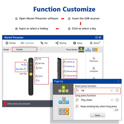 Norwii N29 Presentation Clicker Slide Pointer Clicker for Powerpoint Presentations, Wireless Presenter with Hyperlink & Volume Control, Presentation Remote(Black)