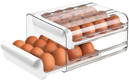 Large Capacity Egg Holder for Refrigerator, Egg Storage Container Organizer Bins, Stackable Clear Plastic Storage Egg Organizer with Handles, Household Egg Holder for Fridge(2 Layer)