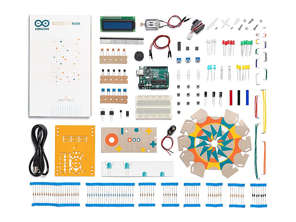 Official Arduino Starter Kit [K000007] – 12 DIY Projects with Electronic Components & English Projects Book – Original Kit from Italy