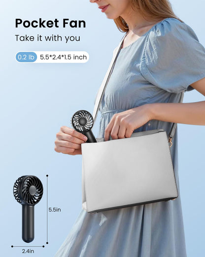 Gaiatop Mini Portable Handheld Fan, 3 Speed Powerful Battery Operated, Small USB Rechargeable Personal Fans for Makeup Eyelash, Camping Beach Airplane Travel Essentials for Women Girls Black