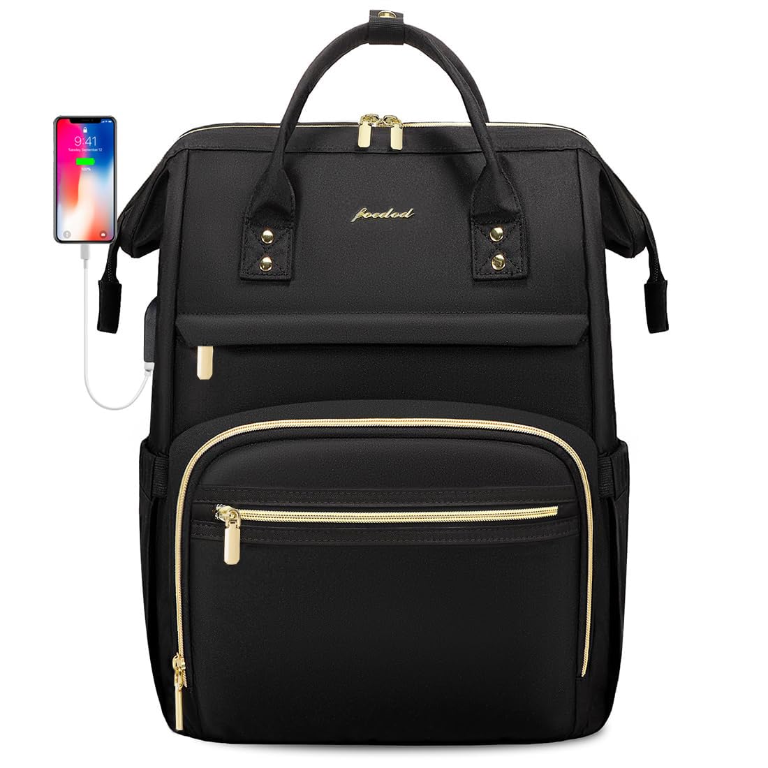 Focdod Women Laptop Backpack Teacher Bags: 17.3 Inch Nurse Computer Backpack with USB Port Work Bag Stylish Travel Daypack Bookbag Waterproof for Business Woman Gifts BLACK