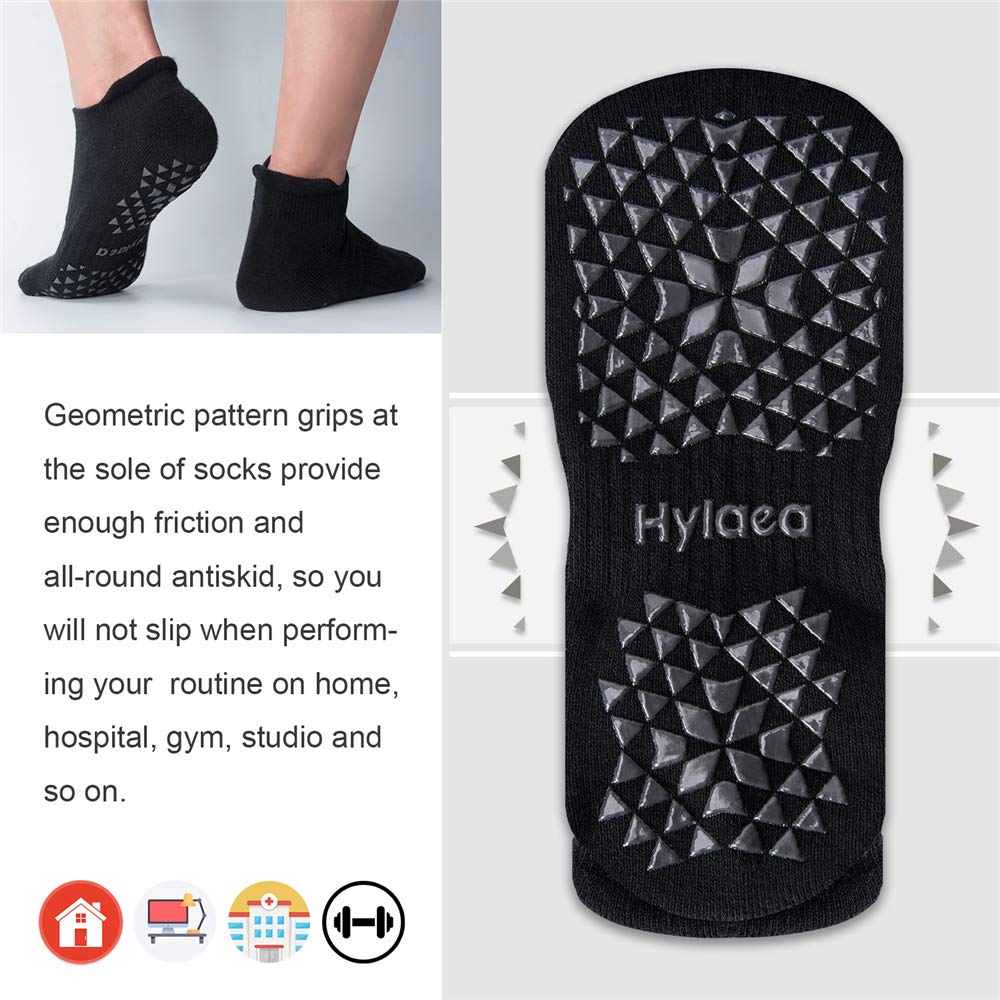 Hylaea No Slip Socks for Yoga Pilates Barre Hospital, Grip Slipper Socks for Pilates, Home, Kickboxing | No Slide, Multi Pack Large X-Large