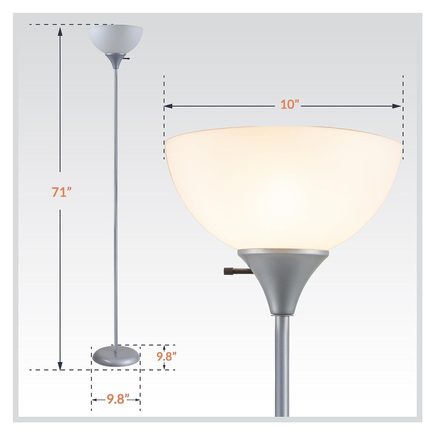 Newhouse Lighting NHFL-HE-SI Henry 71-inch Plastic and Metal Modern LED Floor Lamp Stand with Rotary Switch for Bedrooms, Living Room | Durable Floor Lamp For Home, Office, Reading (Silver)