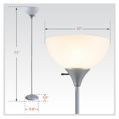 Newhouse Lighting NHFL-HE-SI Henry 71-inch Plastic and Metal Modern LED Floor Lamp Stand with Rotary Switch for Bedrooms, Living Room | Durable Floor Lamp For Home, Office, Reading (Silver)