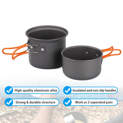 Odoland 6pcs Camping Cookware Mess Kit with Lightweight Pot, Stove, Spork and Carry Mesh Bag, Great for Backpacking Outdoor Camping Hiking and Picnic