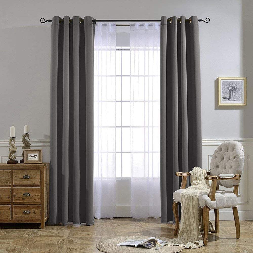 NICETOWN Gray Blackout Curtains for Bedroom 84 inches Long - Thermal Drapes Grommet Room Darkening Light Blocking Curtains Window Treatments for Living Room (2 Panels, W52 x L84, Grey)