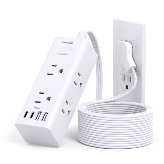One Beat 10Ft Extension Cord with Multiple Outlets,Flat Plug Power Strip Surge Protector with 10 Ft Long Cord,6 Outlet 4 USB Ports (2USB C),Multi Outlet Wall Plug for Travel,College,Dorm Essentials