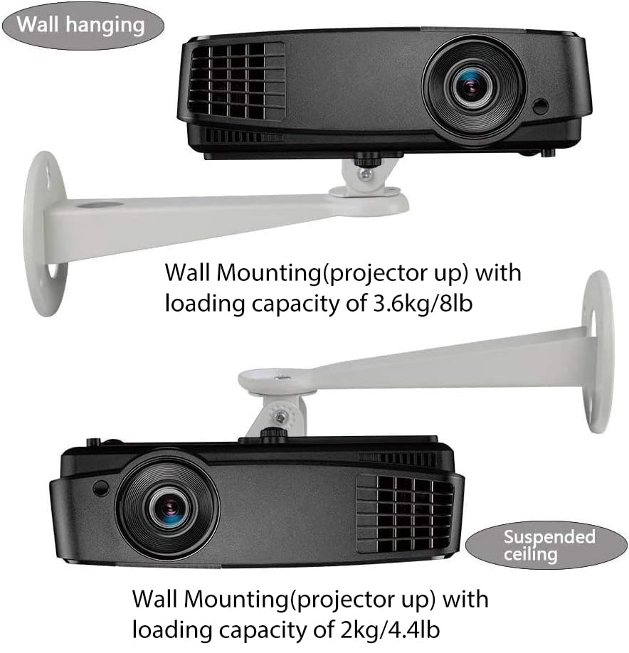Mini Projector Wall Mount/Projector Hanger/CCTV Security Camera Housing Mounting Bracket(White) - for CCTV/Camera/Projector/Webcam - with Load 8 lbs Length 7.8 inch - Rotation 360° (White)