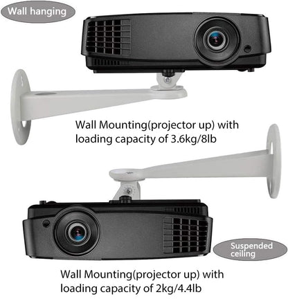 Mini Projector Wall Mount/Projector Hanger/CCTV Security Camera Housing Mounting Bracket(White) - for CCTV/Camera/Projector/Webcam - with Load 8 lbs Length 7.8 inch - Rotation 360° (White)