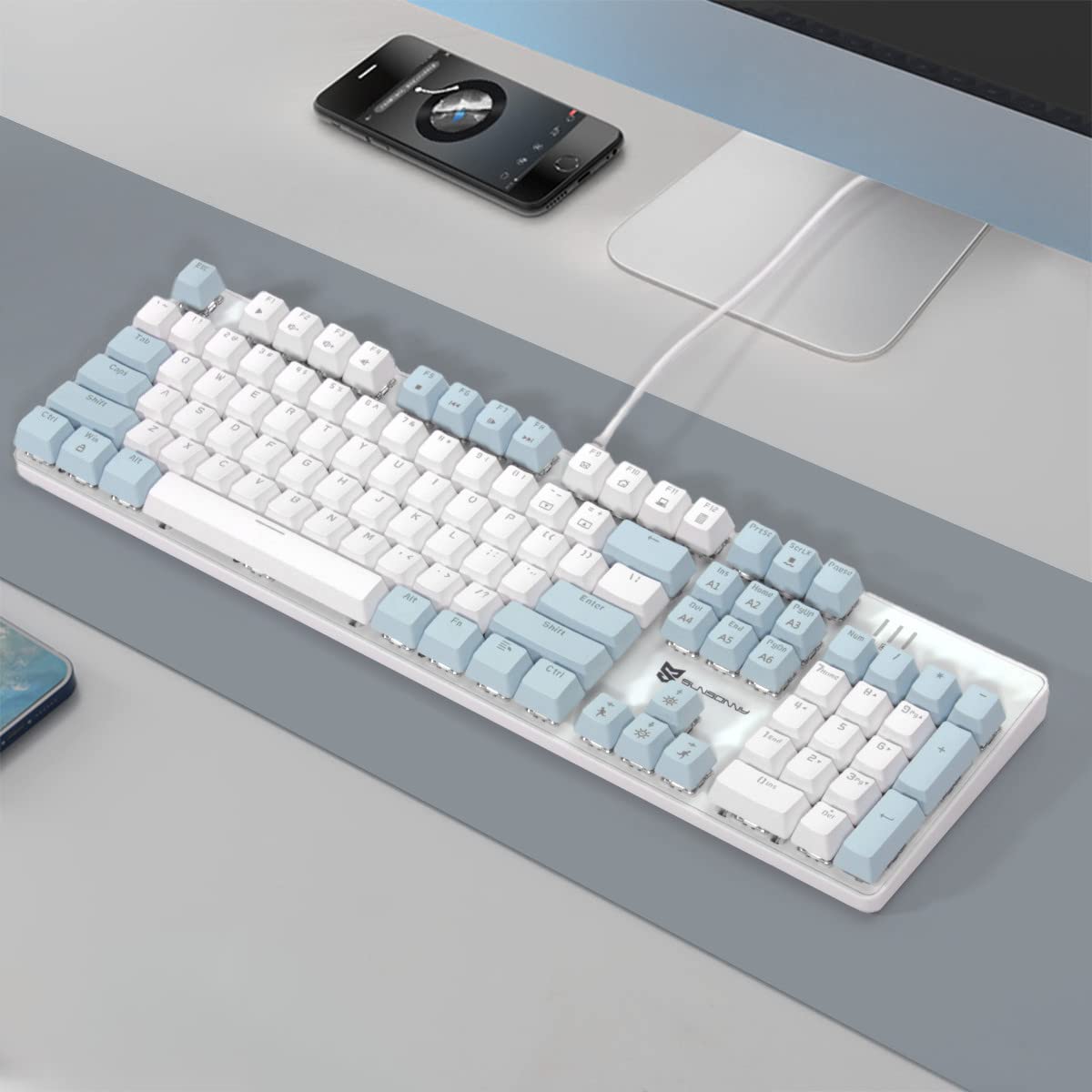 Mechanical Gaming Keyboard | Hot Swappable Mechanical Keyboard | Ice Blue Backlit Keyboard with Brown Switches and 104 Keys | Wired Gaming Keyboard | Mechanical Keyboard, PC Gaming Keyboards