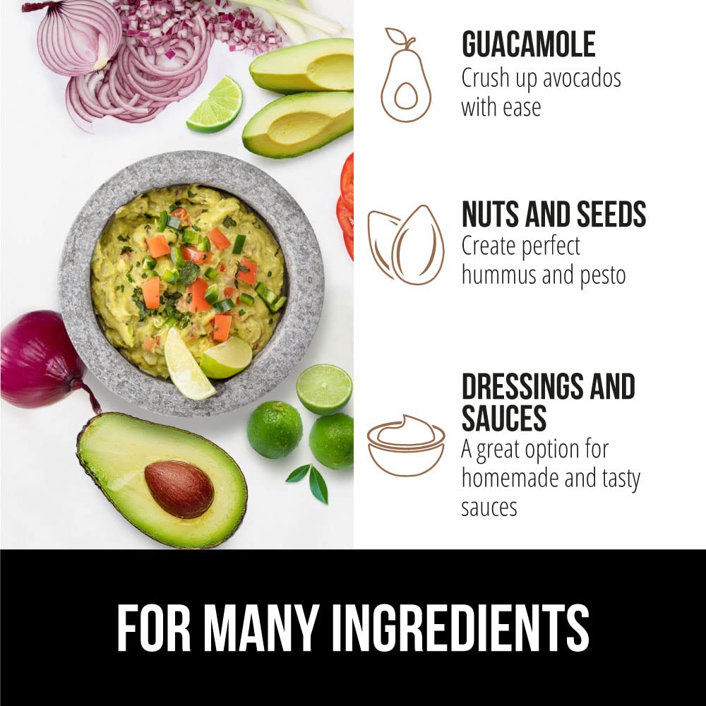 GORILLA GRIP Heavy Duty Mortar and Pestle Set with Slip Resistant Base, 100% Granite Stone Molcajete Guacamole Bowl, Grind Seeds Spices, Crush Garlic, Kitchen Muddler for Fresh Herbs, 1.5 Cup, Gray