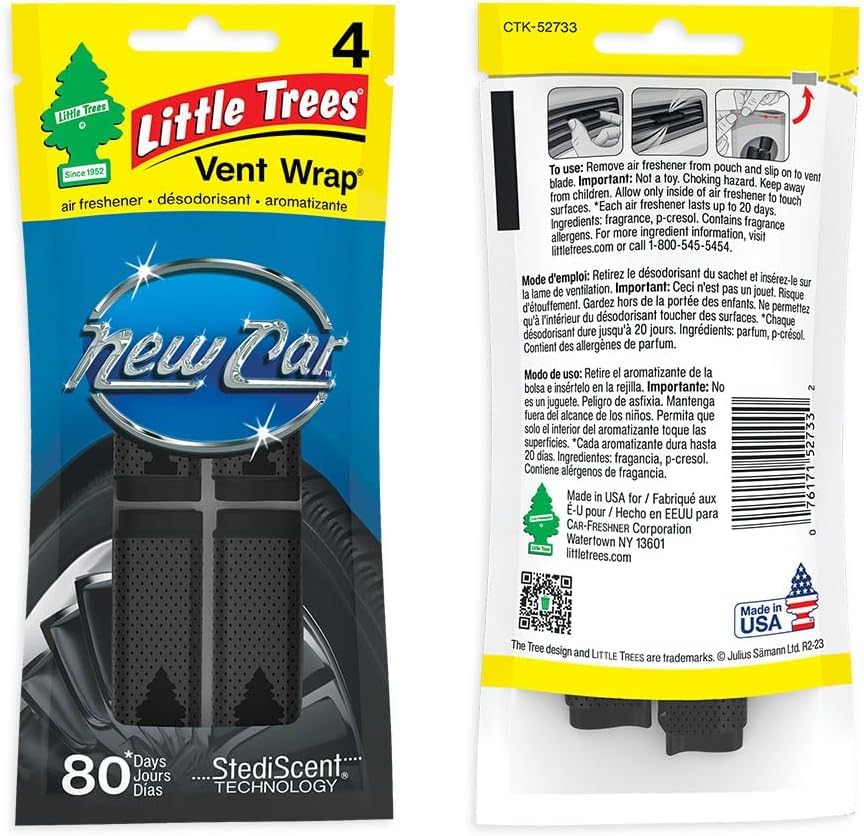LITTLE TREES Car Air Freshener. Vent Wrap Provides Long-Lasting Scent, Invisibly Fresh. New Car Scent, 16 Air Fresheners