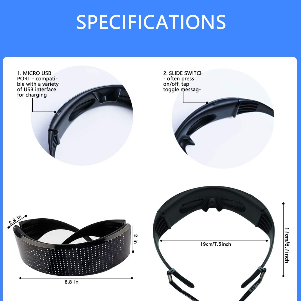 LEAMTUZO Customizable LED Glasses, Bluetooth Light up Glasses for Raves, Festivals, Fun, Parties, Sports, Birthday, Costumes-Display Messages, Animation, DIY Drawings, Equalizer