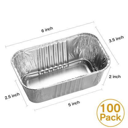 MOACOCK 100 Pack 1Lb Aluminum Mini Loaf Baking Pans, 6” x 3.5” x 2” Heavy Duty Disposable Loaf Pans, Thick Foil Bread Pans for Baking Holiday Treats Food Storage and Takeout