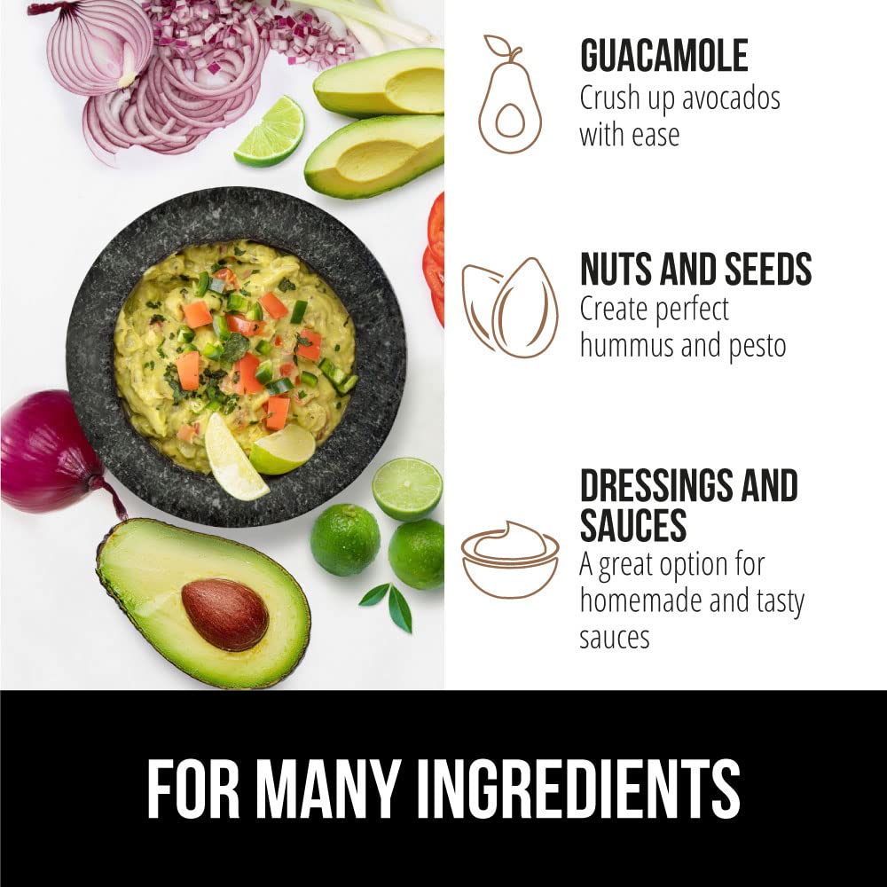 GORILLA GRIP Heavy Duty Mortar and Pestle Set with Slip Resistant Base, 100% Granite Stone Molcajete Guacamole Bowl, Grind Seeds Spices, Crush Garlic, Kitchen Muddler for Fresh Herbs, 1.5 Cup, Black