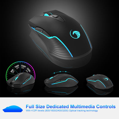 NPET S21 Wireless Gaming Keyboard and Mouse Combo, RGB Backlit Quiet Ergonomic Mechanical Feeling Keyboard, Gaming Mouse 3200DPI, for Desktop