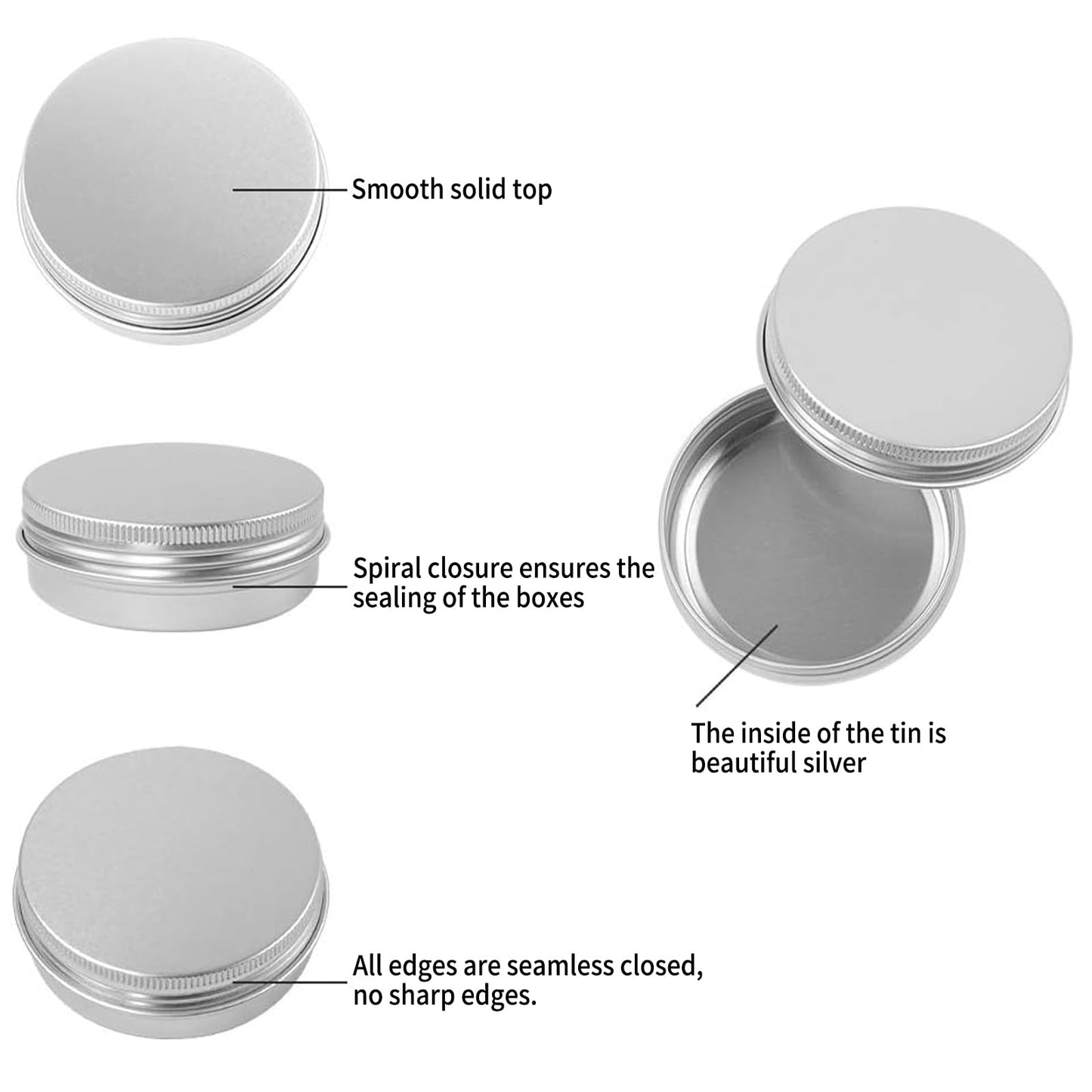 Moretoes 48 Pack 2 Oz Metal Round Tins Aluminum Tin Cans Containers with Screw Lid for Salve, Spices or Candies